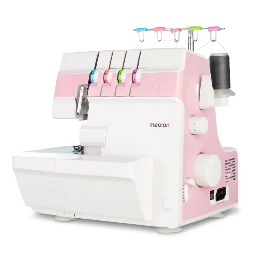 Medion, MEDION LIFE Overlock-Nähmaschine SO90 (MD19169) rosa, 90 Watt Motorleistung, LED Nählicht, Nähen mit 4 Fäden gleichzeitig, umfangreiches Zubehör