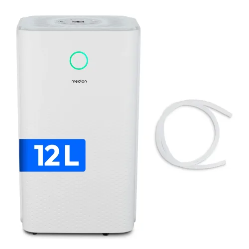 MEDION Luftentfeuchter DH10 (MD12047), Entfeuchtungsleistung 12L/Tag, Volumen Wassertank 2L, 3 Modi, 2 Geschwindigkeitsstufen, Touch-Bedienung