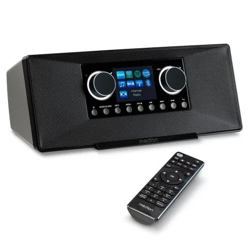 MEDION LIFE P85333 Stereo Internetradio schwarz, 7,1 cm (2,8'') TFT-Farbdisplay, über 25.000 Internet-Radiosender & viele Podcasts empfangen, DAB+/UKW Radio, Wecker, WLAN, Bluetooth®, Amazon Music, Spotify®-Connect, 2 x 6 W RMS