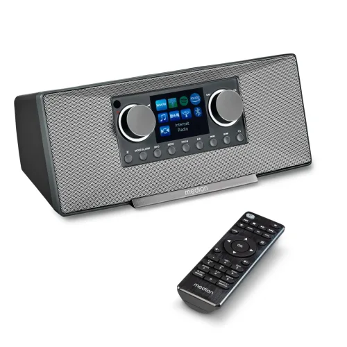 MEDION LIFE P85333 Stereo Internetradio grau, 7,1 cm (2,8'') TFT-Farbdisplay, über 25.000 Internet-Radiosender & viele Podcasts empfangen, DAB+/UKW Radio, Wecker, WLAN, Bluetooth®, Amazon Music, Spotify®-Connect, 2 x 6 W RMS
