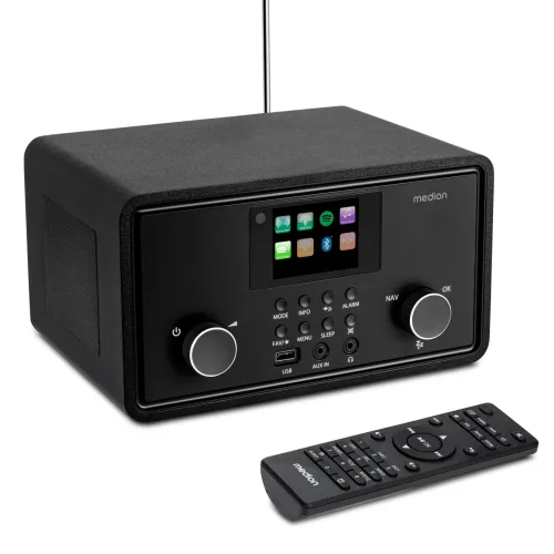 Medion, MEDION LIFE P85027 Stereo Internetradio schwarz, 7,1 cm (2,8'') TFT-Display, 25.000+ Internetradiosender & zahlreiche Podcasts, DAB+/UKW-Radio, Bluetooth®, Spotify®-Connect, WLAN, 2 x 10 W RMS