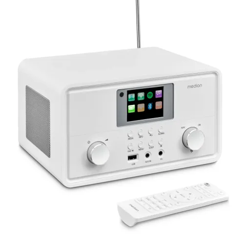 MEDION LIFE P85027 Stereo Internetradio weiß, 7,1 cm (2,8'') TFT-Display, 25.000+ Internetradiosender & zahlreiche Podcasts, DAB+/UKW-Radio, Bluetooth®, Spotify®-Connect, WLAN, 2 x 10 W RMS