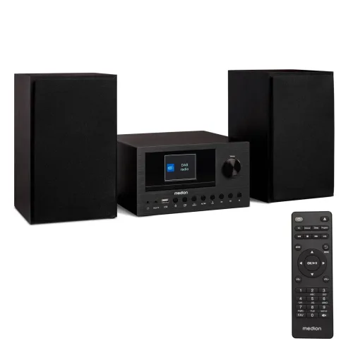 Medion, MEDION LIFE P85003 Micro-Audio-System schwarz, Internet/DAB+/PLL-UKW Stereo-Radio mit je 40 Senderspeichern, 2,8'' TFT-Farbdisplay, Bluetooth® 5.0, CD-Player, WLAN, USB, 2 x 15 RMS