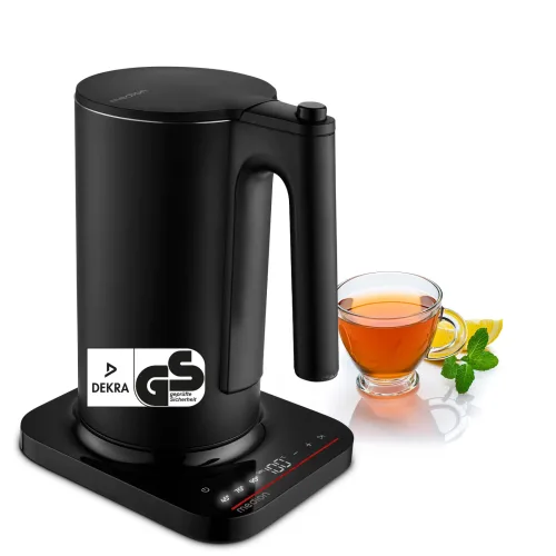 MEDION LIFE Digitaler Wasserkocher MD12106 schwarz, 2.200 Watt Leistung, 1,5 Liter Kapazität, LED-Display, LED-leuchtbalken, automatische Programme, Kindersicherung