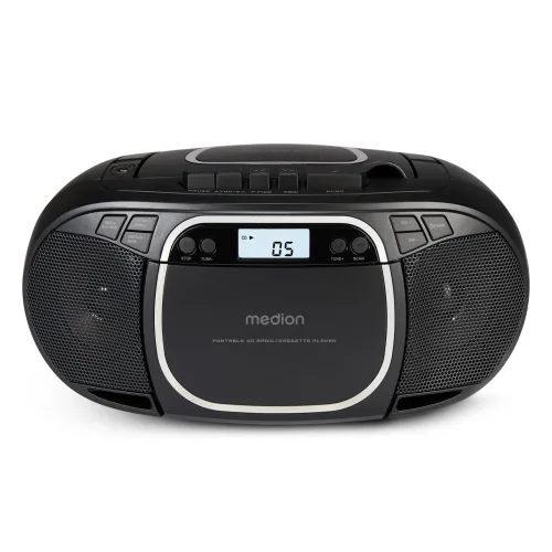 Medion, MEDION LIFE E66476 Tragbare CD-Boombox, CD-Player, Kassettendeck, FM-Radio, USB-MP3-Wiedergabe, 30 Senderspeicher, Batteriebetrieb