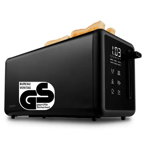 Medion, MEDION LIFE Toaster MD12103 schwarz, 2 lange Toastschlitze für bis zu 4 Toasts, LED Sensor-Touch-Display, 7 Bräunungsstufen und 5 Automatikprogramme