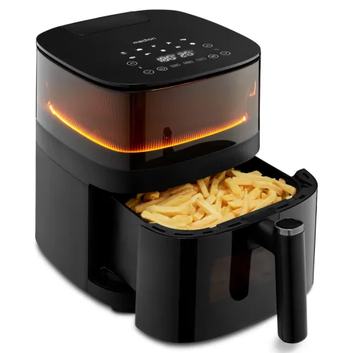 MEDION LIFE X10 XL Heißluftfritteuse MD 11780, 100 Rezepte in der Life+ App, innovative Wassersprayfunktion, 10 Automatikprogramme, ca. 5 L Korbvolumen, Temperatur einstellbar bis 230 °C