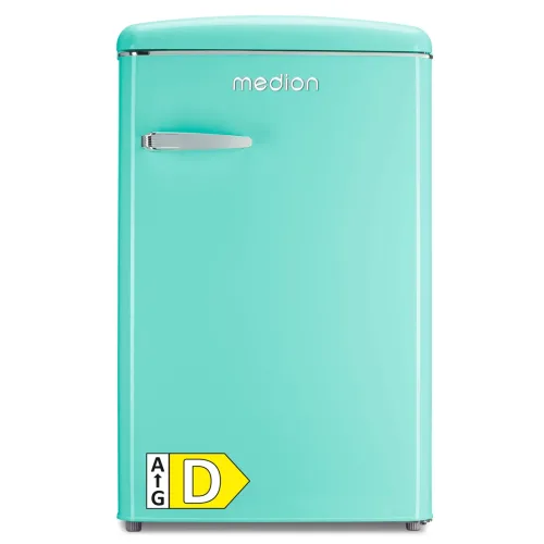 MEDION LIFE Retro Kühlschrank mit Gefrierfach MD37790 Minty Green, 108 L Gesamtnutzinhalt, 37 dB, höhenverstellbare Füße, Energieeffiziensklasse D