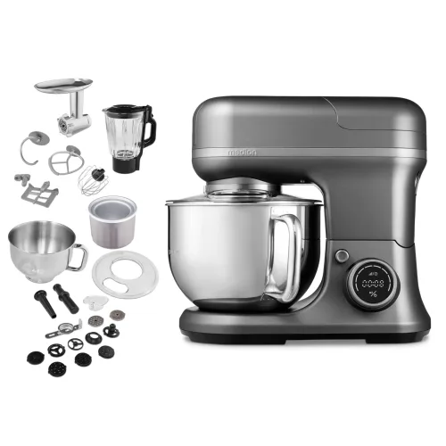MEDION LIFE® 4-in-1 Digitale Küchenmaschine MD18440, 1.200 W, 8 Geschwindigkeitsstufen, Digitales Sensor-Touch-Display, umfangreiches Zubehör