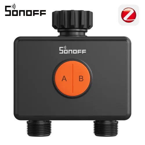SONOFF, SONOFF Hydro DUO Zweikanaliges Zigbee Smart-Wasserventil mit Durchflussmesser, Messinganschluss, saisonaler Wassereinsparung, App-Leck- und Frostwarnung