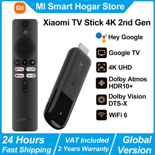 Xiaomi TV Stick 4K 2. Generation, Tragbarer Streaming-Media-Player, Netflix Dual-Band WLAN 6 Google Assistant, BT5.2 Smart TV Dongle, 360 °   Bluetooth-Sprachfernbedienung für Google TV
