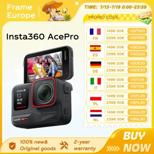 INSTA360, EU-Lagerbestand Insta360 Ace Pro Action-Kamera mit Leica 1/1.3 " Sensor, 2,4 " Flip-Touchdisplay, 8K HDR, magnetischer Halterung, Schutzgehäuse Ace Pro