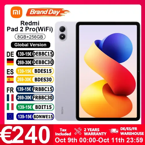 Xiaomi, Global Version Xiaomi Redmi Pad 2 Pro Wifi 8+256GB 12.1 Inch 2.5K Crystal-clear Certified Eye-care Display Quad Speakers Massive 12000mAh (typ) Battery Tablet PC