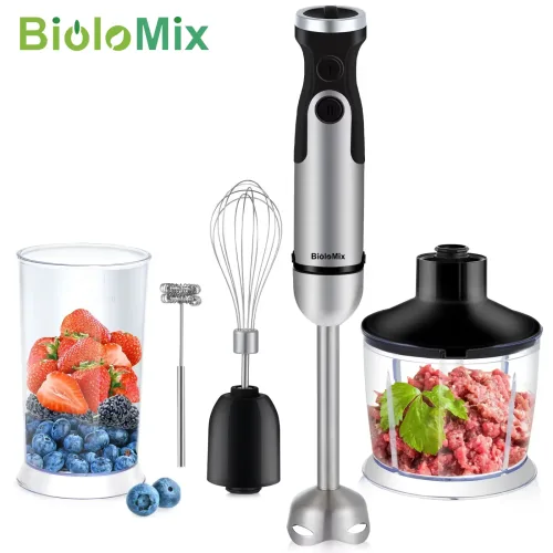 Biolomix, BioloMix 1200 W 5-in-1 Stabmixer, Mixer, Gemüse-Fleischwolf, 800 ml Zerkleinerer, Schneebesen, 600 ml Smoothie-Becher