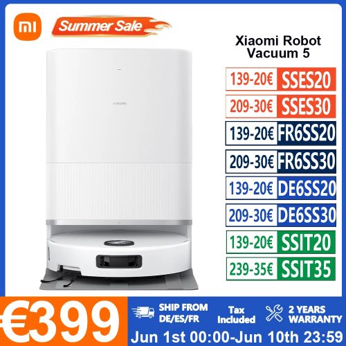 Xiaomi, Globale Version Xiaomi Robot Vacuum 5 (X20+ Upgrade) mit intelligenter Sprachsteuerung, App-Steuerung, 20000Pa stärkster Xiaomi-Saugkraft, intelligentem Reinigungspfad, erweiterbarem Doppelroboterarm