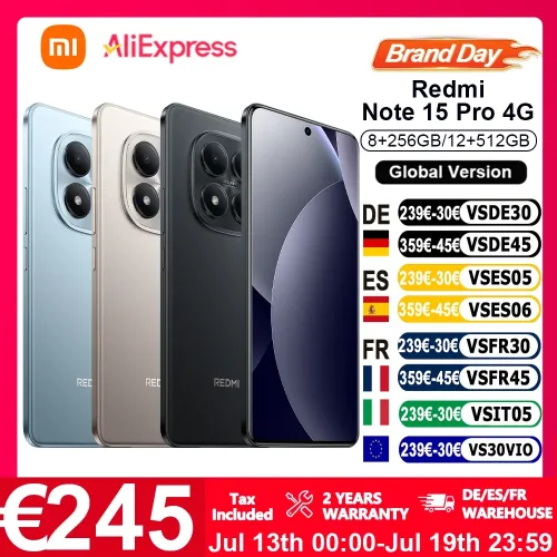 Globale Version Xiaomi REDMI Note 15 Pro 4G Smartphone 6,77 Zoll FHD 6500 mAh 45 W Turbo-Ladung 120 Hz 200 MP Hauptkamera IP65 NFC