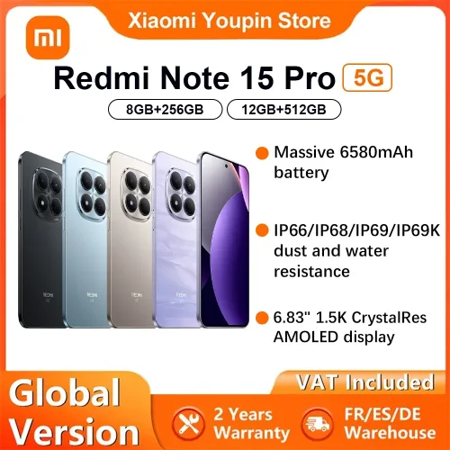 Xiaomi, Globale Version Xiaomi REDMI Note 15 Pro 5G Smartphone 5G 6,83' 6580mAh 45W Ladung 200MP Hauptkamera IP66 IP68 IP69 IP69K