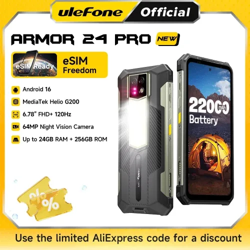 ?eSIM?Ulefone Armor 24 Pro Robustes Smartphone 22000mAh Helio G200 6.78