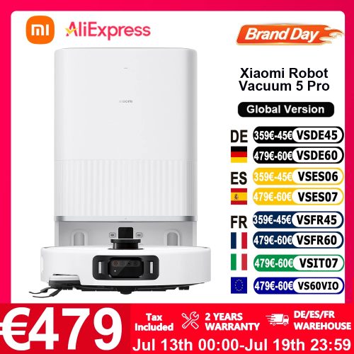 Xiaomi, Globale Version Xiaomi Robot Vacuum 5 Pro (X20+-Upgrade) AI-Kamera-Identifizierung 200 Arten von Hinderniserkennung Heben und niedrigen LDS reinigen und tief in niedrigen Räumen HD-Video Einweganrufe