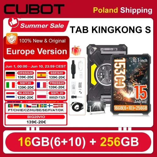 Cubot, [Versand aus Polen] Cubot TAB KingKong S 10,1'' 90Hz Android 15 Tablet 15300mAh 16GB(6+10) 256GB Campinglicht 48MP Pad