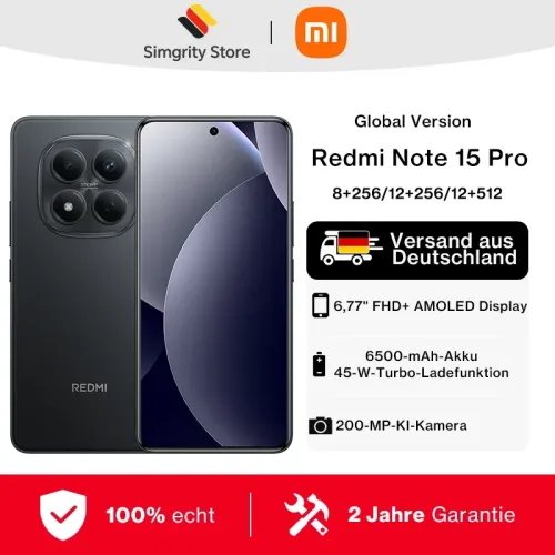 Xiaomi, Globale Version Redmi Note 15 Pro 4G Handy Smartphone 6500mAh 45W Akku 200MP OIS Hauptkamera 6,77" 120Hz Display Xiaomi Mobiltelefon
