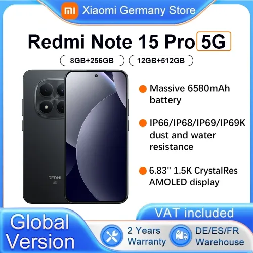 Xiaomi, Globale Version Xiaomi REDMI Note 15 Pro 5G Smartphone 5G 6,83' 6580mAh 45W Ladung 200MP Hauptkamera IP66 IP68 IP69 IP69K