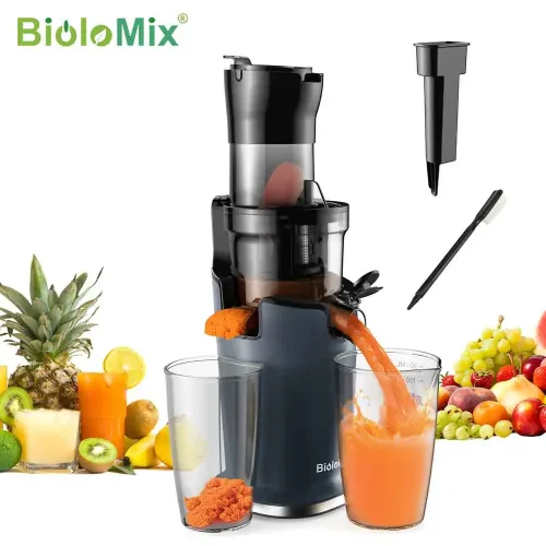 Biolomix, BioloMix Kaltpress-Entsafter mit 78-mm-Einzugschacht, 200 W 40?65 U/min, leistungsstarker Motor, langsam kauender Entsafter, passend für ganze Früchte