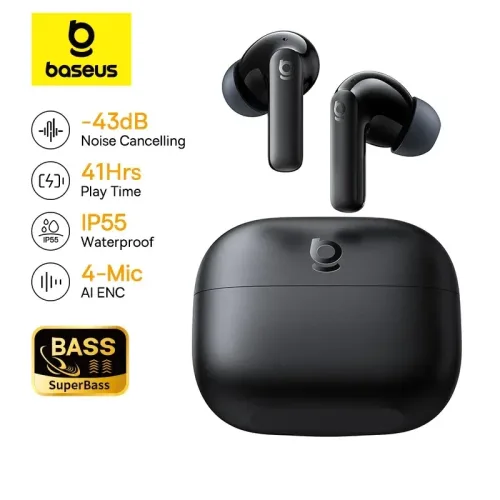 BASEUS, Baseus Bass EP10 NC -43 dB Noise Cancelling ANC True Wireless Earbuds Bluetooth 6.0 In-Ear Wireless Ohrhörer 4 Mikrofone ENC Ohrhörer