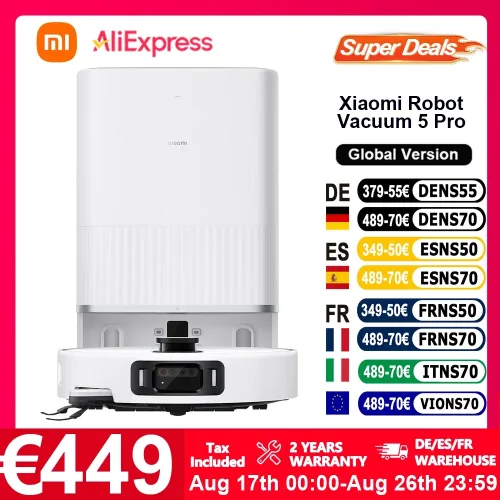 Xiaomi, Globale Version Xiaomi Robot Vacuum 5 Pro (X20+-Upgrade) AI-Kamera-Identifizierung 200 Arten von Hinderniserkennung Heben und niedrigen LDS reinigen und tief in niedrigen Räumen HD-Video Einweganrufe