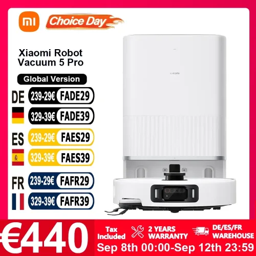Xiaomi, Globale Version Xiaomi Robot Vacuum 5 Pro (X20+-Upgrade) AI-Kamera-Identifizierung 200 Arten von Hinderniserkennung Heben und niedrigen LDS reinigen und tief in niedrigen Räumen HD-Video Einweganrufe