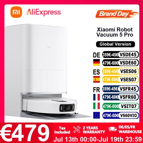 Xiaomi, Globale Version Xiaomi Robot Vacuum 5 Pro (X20+-Upgrade) AI-Kamera-Identifizierung 200 Arten von Hinderniserkennung Heben und niedrigen LDS reinigen und tief in niedrigen Räumen HD-Video Einweganrufe