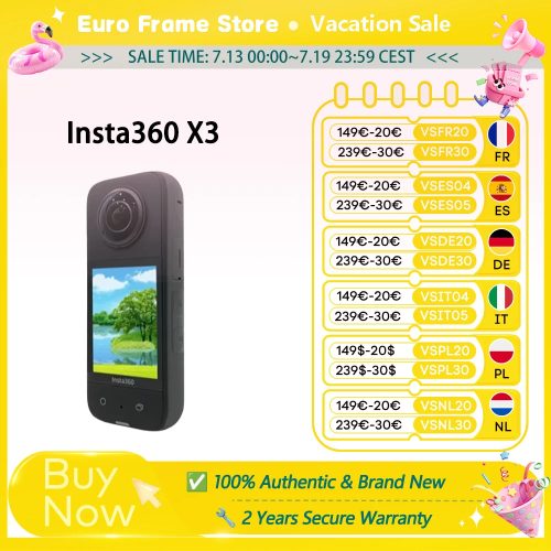 INSTA360, Insta360 X3 ? robuste Action-Kamera mit 1/2-Zoll-48MP-Sensoren, 5.7K Active HDR-Video, 72MP-Foto, 4K-Einzelobjektiv Insta360 X3 Kamera