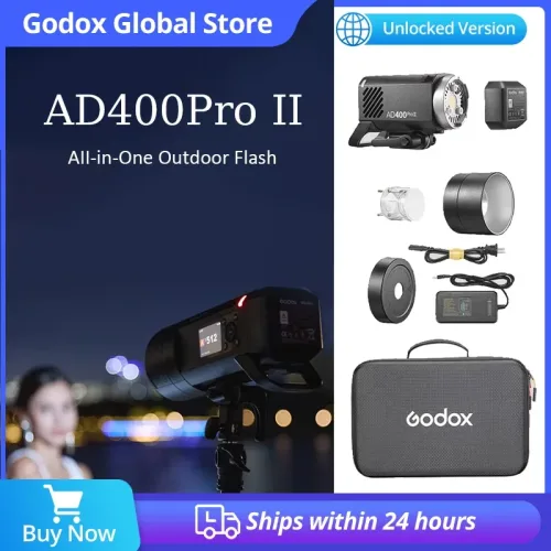 Godox AD400Pro II TTL Wireless X System Blitzgerät 2.4G 1/8000s HSS Blitz mit integriertem Li-Ion-Akku für Canon Nikon Fuji Kameras