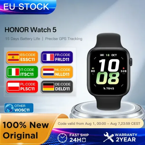 Honor, HONOR Watch 5, Globale Version, Smartwatch, Präzises GPS-Tracking, Schneller Gesundheitsscanner, 1,85-Zoll Großes Display, GPS-Unterstützung, IP68