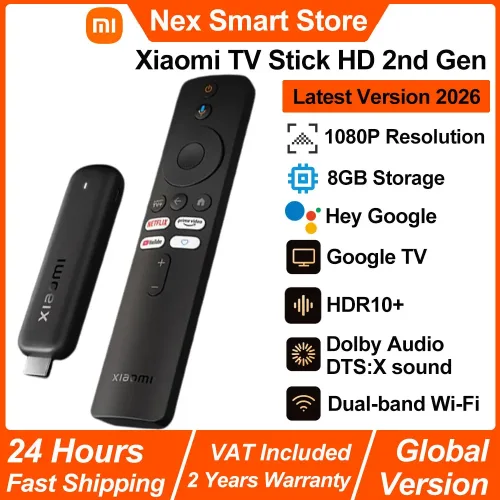 Xiaomi, Xiaomi TV Stick HD 2. Generation, Google TV Tragbarer Streaming-Mediaplayer, Bluetooth-Sprachfernbedienung, Dual-Band WLAN Google Assistant Smart TV Dongle