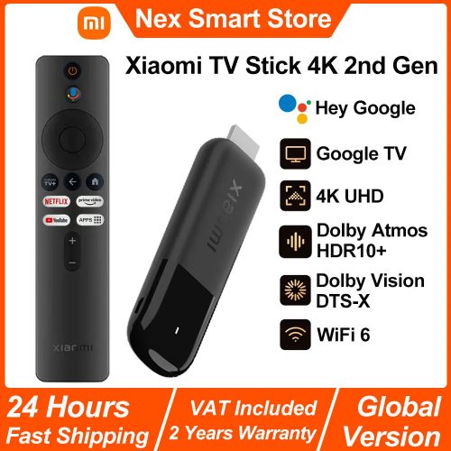 Xiaomi, Xiaomi TV Stick 4K 2. Generation, Tragbarer Streaming-Media-Player, Netflix Dual-Band WLAN 6 Google Assistant, BT5.2 Smart TV Dongle, 360 °   Bluetooth-Sprachfernbedienung für Google TV