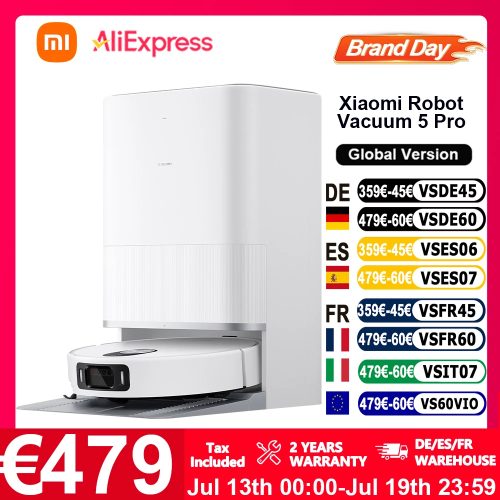 Globale Version Xiaomi Robot Vacuum 5 Pro (X20+-Upgrade) AI-Kamera-Identifizierung 200 Arten von Hinderniserkennung Heben und niedrigen LDS reinigen und tief in niedrigen Räumen HD-Video Einweganrufe