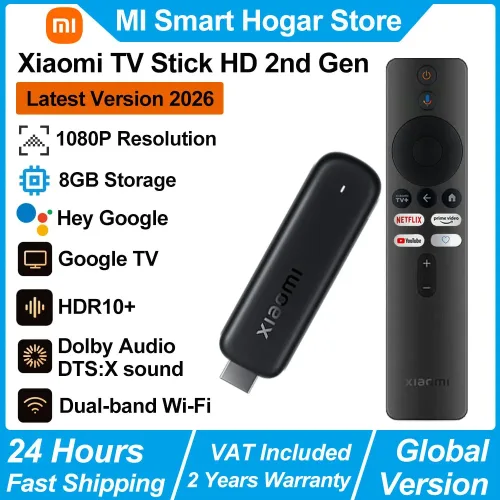 Xiaomi TV Stick HD 2. Generation, Google TV Tragbarer Streaming-Mediaplayer, Bluetooth-Sprachfernbedienung, Dual-Band WLAN Google Assistant Smart TV Dongle
