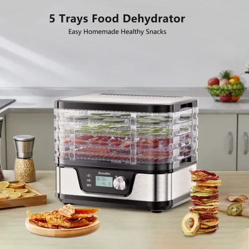 BioloMix BPA-freier 5-Ebenen-Dörrautomat ? Digitaler Timer & einstellbare Temperaturregelung zum Trocknen von Obst, Gemüse, Fleisch und Beef Jerky