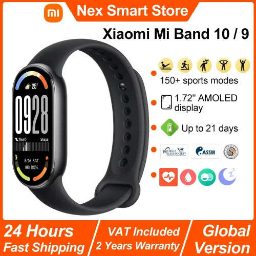 Xiaomi, Neues Xiaomi Mi Band 10 Smart-Armband, 1,72 Zoll AMOLED-Display, Herzfrequenz-Blutsauerstoffüberwachung, 150 + Sportmodi BT5.4 Smart Band Globale Version