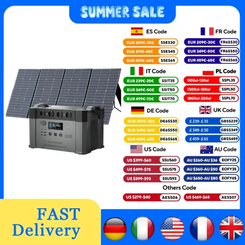 ALLPOWERS, ALLPOWERS S2000 PRO Solargenerator 2400W Batterieladegerät 110/230V Reine Sinuswelle AC-Steckdose & SE100 2×100W Tragbares Solarpanel