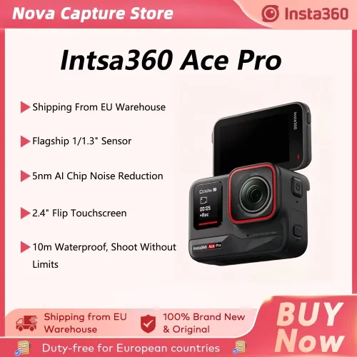 INSTA360, EU-Lagerbestand Insta360 Ace Pro Action-Kamera mit Leica 1/1.3 " Sensor, 2,4 " Flip-Touchdisplay, 8K HDR, magnetischer Halterung, Schutzgehäuse Ace Pro
