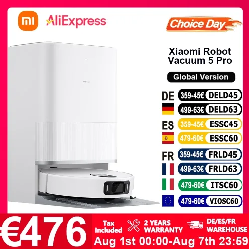 Xiaomi, Globale Version Xiaomi Robot Vacuum 5 Pro (X20+-Upgrade) AI-Kamera-Identifizierung 200 Arten von Hinderniserkennung Heben und niedrigen LDS reinigen und tief in niedrigen Räumen HD-Video Einweganrufe