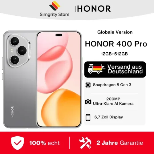 Honor, HONOR 400 Pro 5G, EU-Version, 5G Smartphone, 200MP Ultra-Klare KI-Hauptkamera, Qualcomm Snapdragon 8 Gen 3, 5300mAh Akku