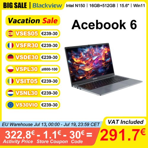 Blackview AceBook 6 Laptop 15,6 Zoll FHD IPS Intel N150 16 GB RAM 512 GB SSD Windows 11 Home 180 °   Flip-Notebook Intel UHD-Grafik