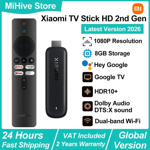 Xiaomi, Xiaomi TV Stick HD 2. Generation, Google TV Tragbarer Streaming-Mediaplayer, Bluetooth-Sprachfernbedienung, Dual-Band WLAN Google Assistant Smart TV Dongle