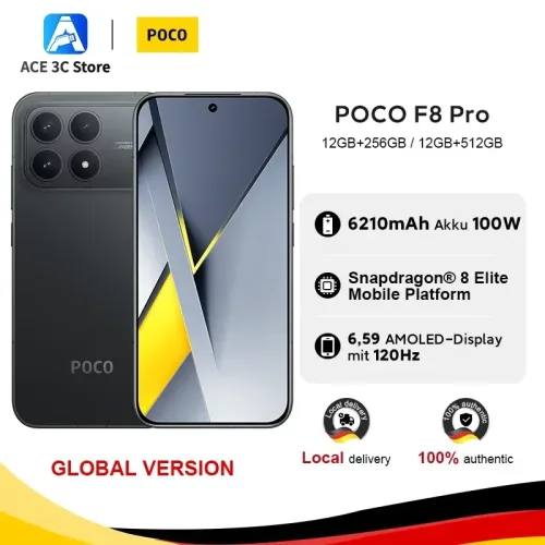 POCO, Globale Version POCO F8 Pro Snapdragon 8 Elite Prozessor Smartphone 6,59" 120 Hz HyperRGB-Display 6210 mAh Akku 100 W HyperCharge IP68 Xiaomi POCO Telefon