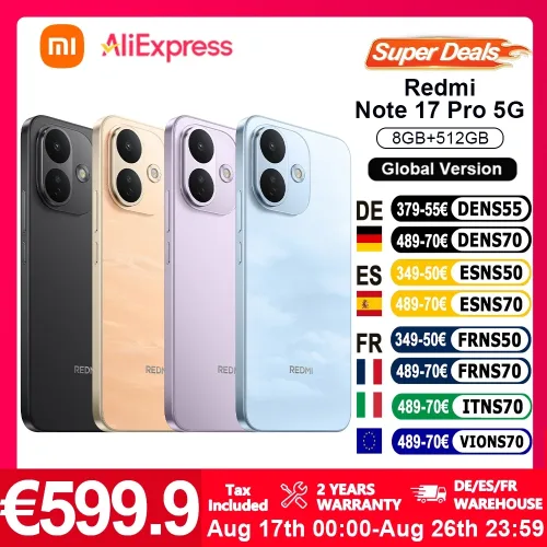Xiaomi, Global Version Redmi Note 17 Pro 5G  smartphone 5G 6.83? IP66 lP68  8340mAh battery 67W HyperCharge 120Hz refresh rate Powerful Snapdragon 6s Gen 4 Xiaomi HyperOs 3