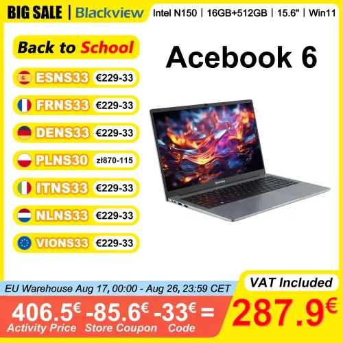 Blackview AceBook 6 Laptop 15,6 Zoll FHD IPS Intel N150 16 GB RAM 512 GB SSD Windows 11 Home 180 °   Flip-Notebook Intel UHD-Grafik