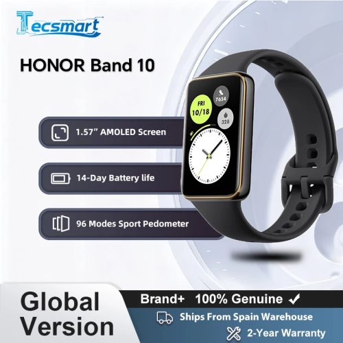 Honor, HONOR Band 10, Globale Version Smart Band, Gebogenes Kantendesign, Morgen-Gesundheitsfunktion, 1,57 Zoll AMOLED-Bildschirm, 5ATM Wasserdichtigkeit, BT5.3